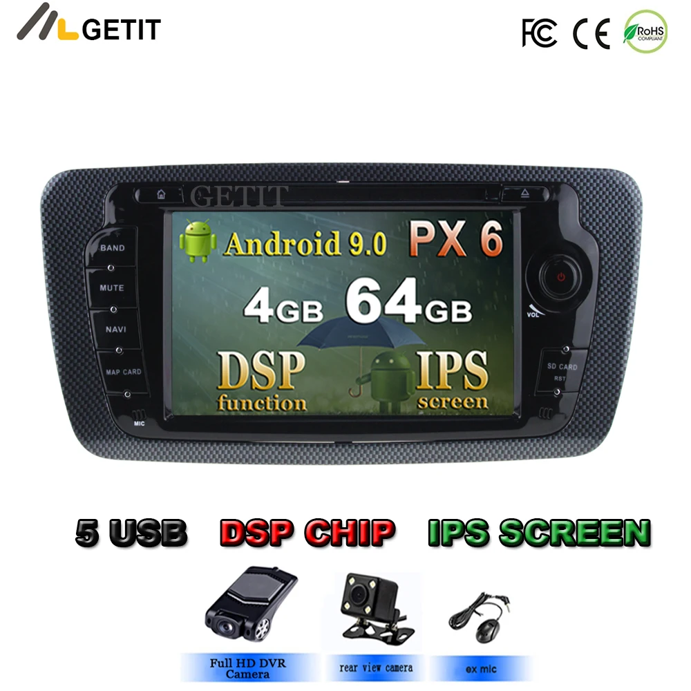 Автомобильный DVD-плеер IPS Android 10 4G 64G для Seat Ibiza 2009-2013 GPS Радио мультимедийная