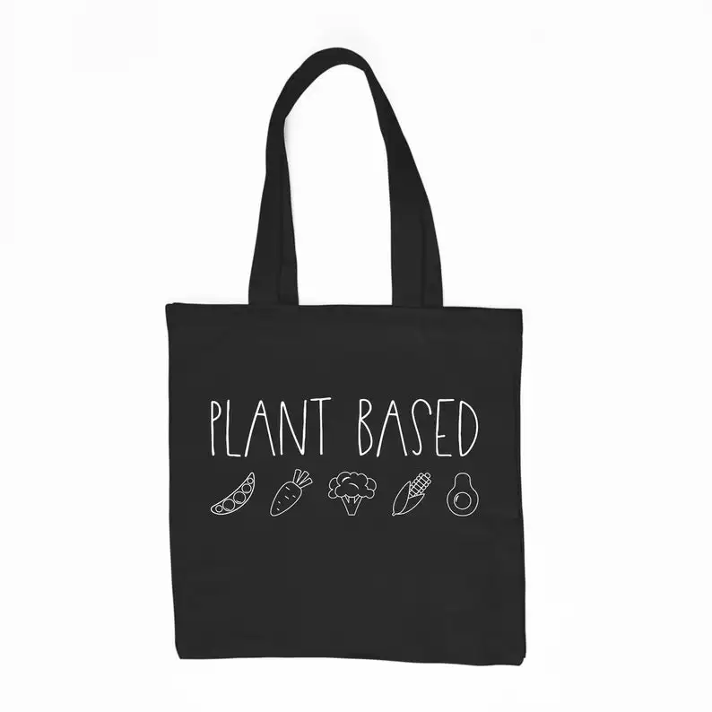 

Plant Based Tote Bag Vegan Shopper Bag Animal Lover Reusable Shopping Tote Bag Cosmetic bag handbag with zipper drop shipping