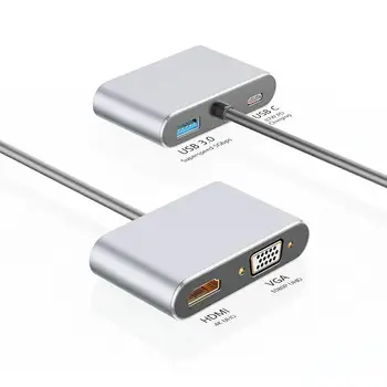 

Aluminium Alloy 4 in 1 USB C Type-C to HDMI VGA HD Audio Video Adapter Cable