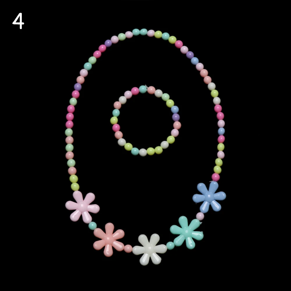 1 Набор для девочек, бусы, игрушки, ожерелье+ браслет, бабочки, цветы, детское ожерелье ручной работы, аксессуары для принцесс, детские подарки на день рождения - Цвет: Style 2- 4