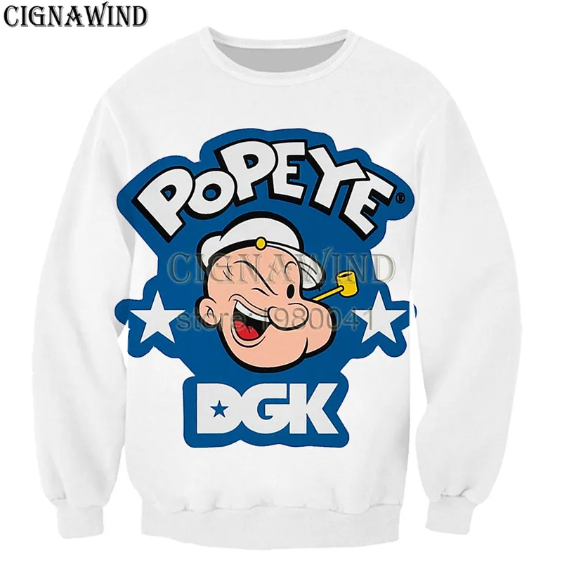 Новинка Харадзюку мультфильм popeye 3D печатных Смешные Толстовки Модные мужские/женские спортивный костюм хип хоп пуловеры