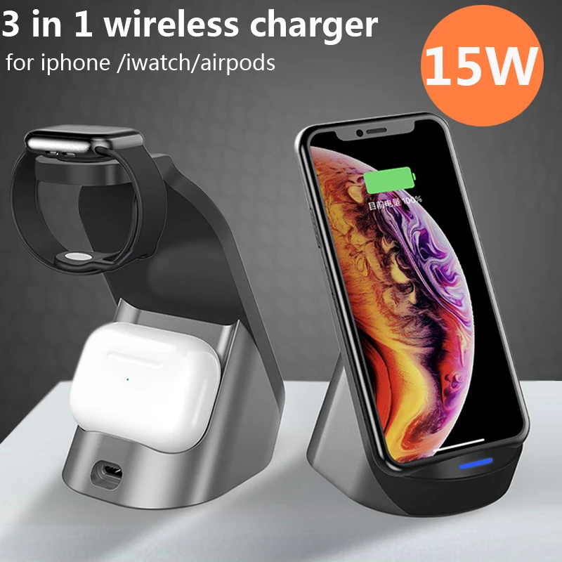 3 in 1 Wireless Charger Stand 15W Fast Charge for iPhone 11 X XS XR Apple Watch 5 4 3 for AirPods Pro Fast Charger Dock Station