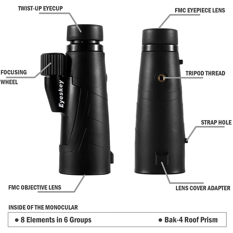 Крупный Монокуляр Eyeskey 10x50 12x50 мощный Водонепроницаемый IPX7 призматический