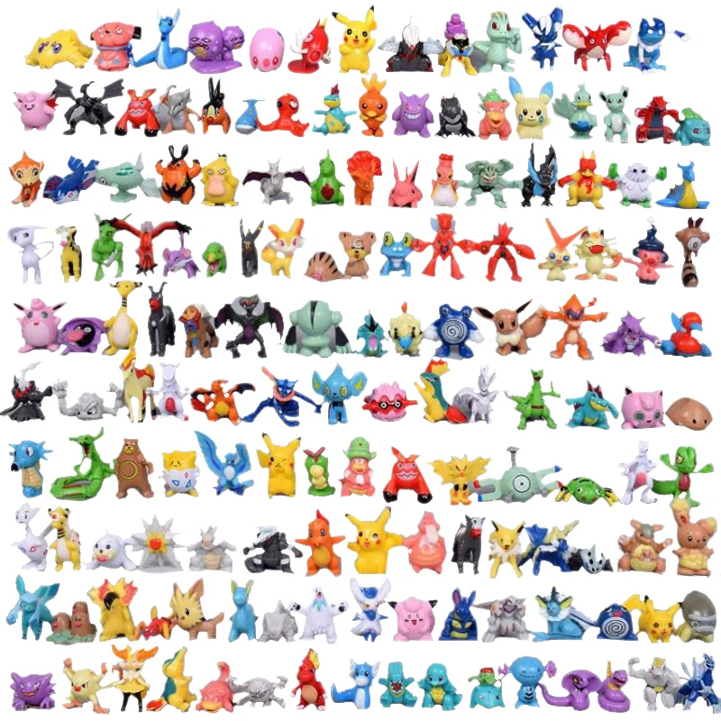Figuras de Pokémon de diferentes estilos para niños, colección de modelos de 2-3cm, 144 Uds.