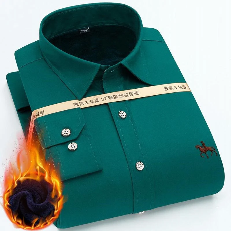 New Arrival Fashion Brand Warm Winter Thicken Men Dress Shirts Long Sleeve Hot Sale Top Quality Embroidery Pattern Male Shirts - Цвет: green