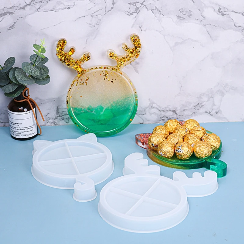 Christmas Deer/Cat Tray Epoxy Resin Mold Serving Plate Silicone Mould DIY Crafts Jewelry Holder Casting Tools | Украшения и