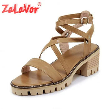 

ZALAVOR Size 32-43 Gladiator High Heel Sandals Ankle Strap Thick Heel Sandals Summer Vacation Shoes Woman Daily Beach Sandals