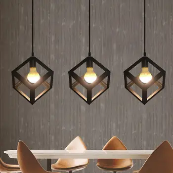 

Iron Metal Cage Pendant Light Industrial Cube Pendant Lights Accessory Loft Ceiling industrial lamp hang lamp for Home Bar Cafe