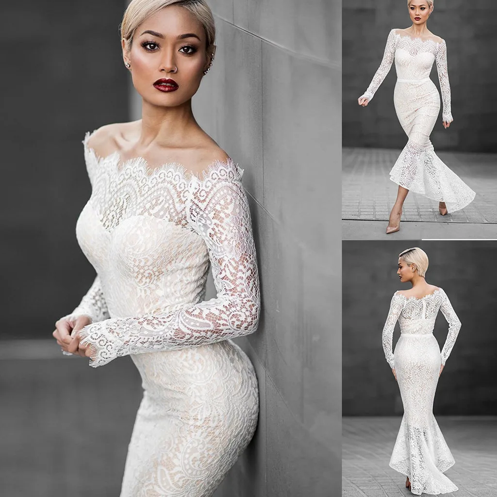 Женские сексуальные женские платья на одно плечо рыбий хвост длинные рукава