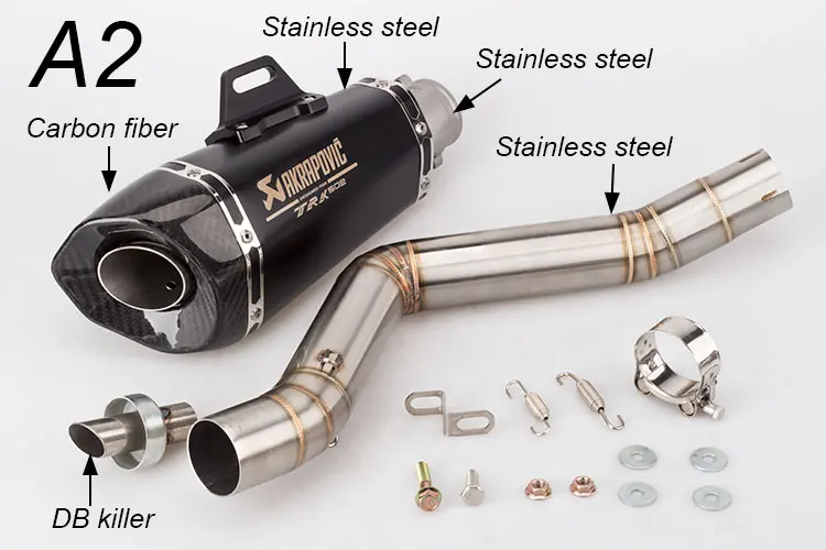 Akrapovic выхлопная труба мотоцикла из углеродного волокна Бенелли Akrapovic выхлопная средняя секция с DB killer для TRK502 ZX10 Z900 - Цвет: A2