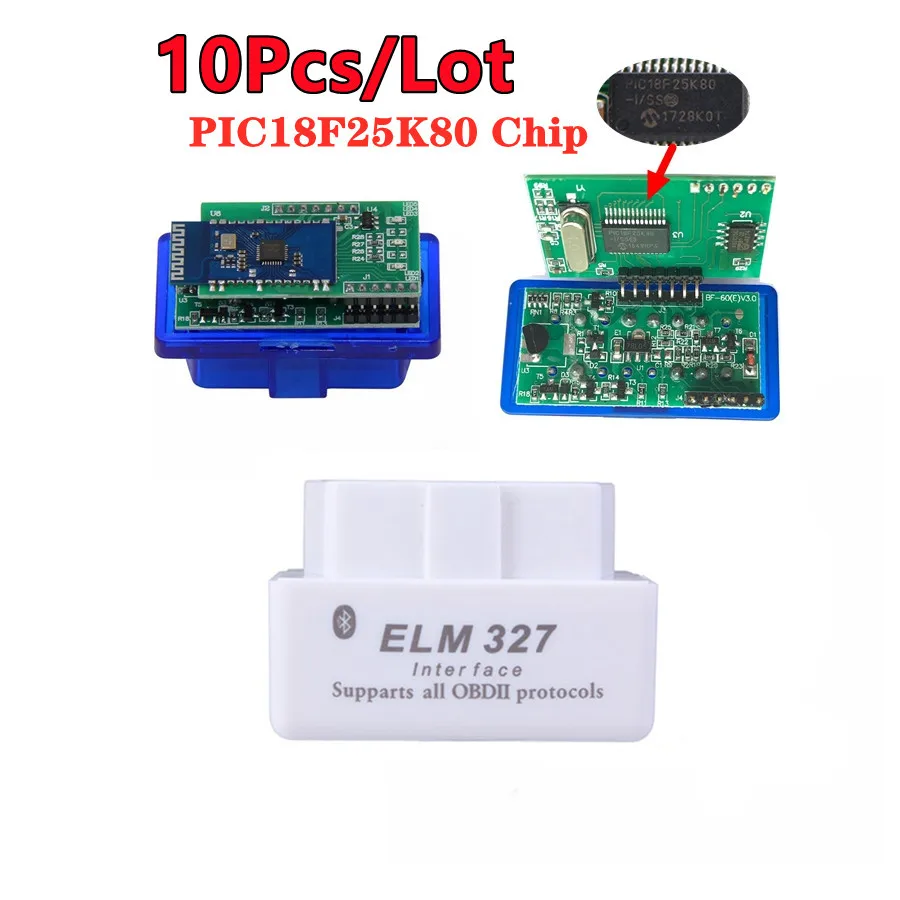 10Pcs/Lot 2 PCB BT ELM327 V1.5 PIC18F25K80 Chip ELM 327 V1.5 Better Than V2.1 Scanner Car OBD2 Interface Support Android car battery charger Code Readers & Scanning Tools