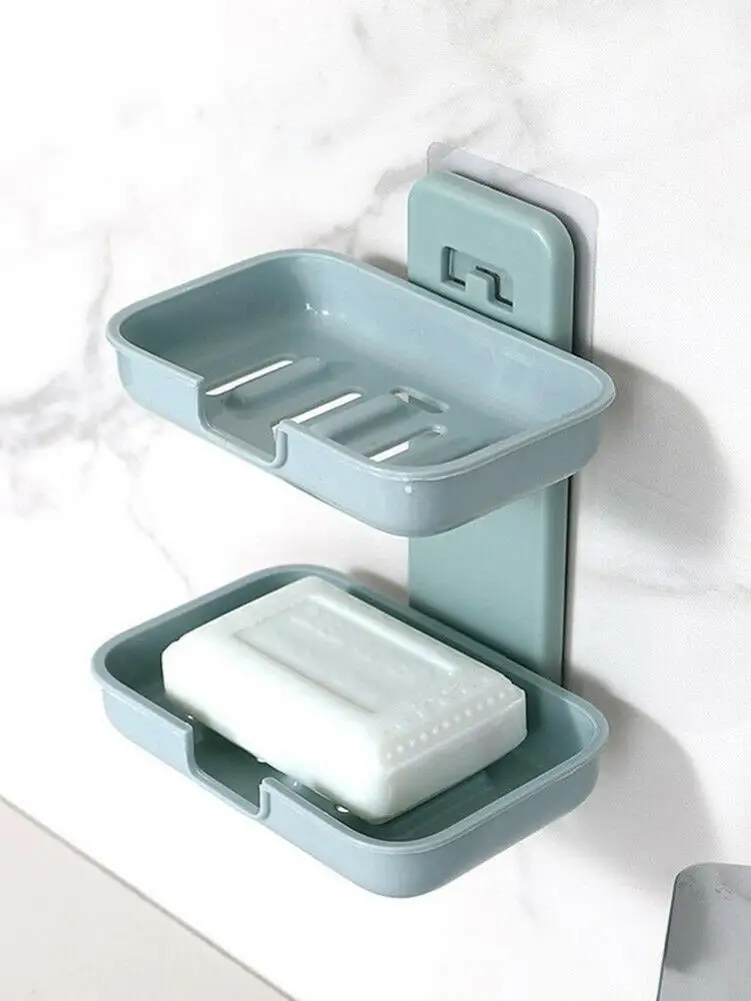 Double Layers Soap Box Kitchen Tools Bathroom Accessories Strong Sucker Soapbox Soap Draining Holder soap dishes bunk water 40P