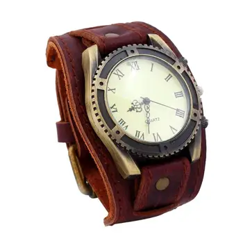 

Vintage Watch Roman Numerals Gear Faux Leather Band Men Wrist Bracelet Quartz Watch montre homme часы мужские наручные