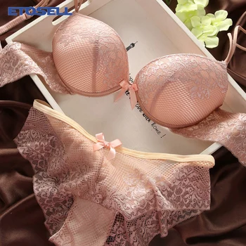 

Fashion Lace Sexy Lingerie Set Thin Cup Deep V-neck Push-up Underwear Hot-selling Vintage Solid Color Women Bra Sets Lenceria