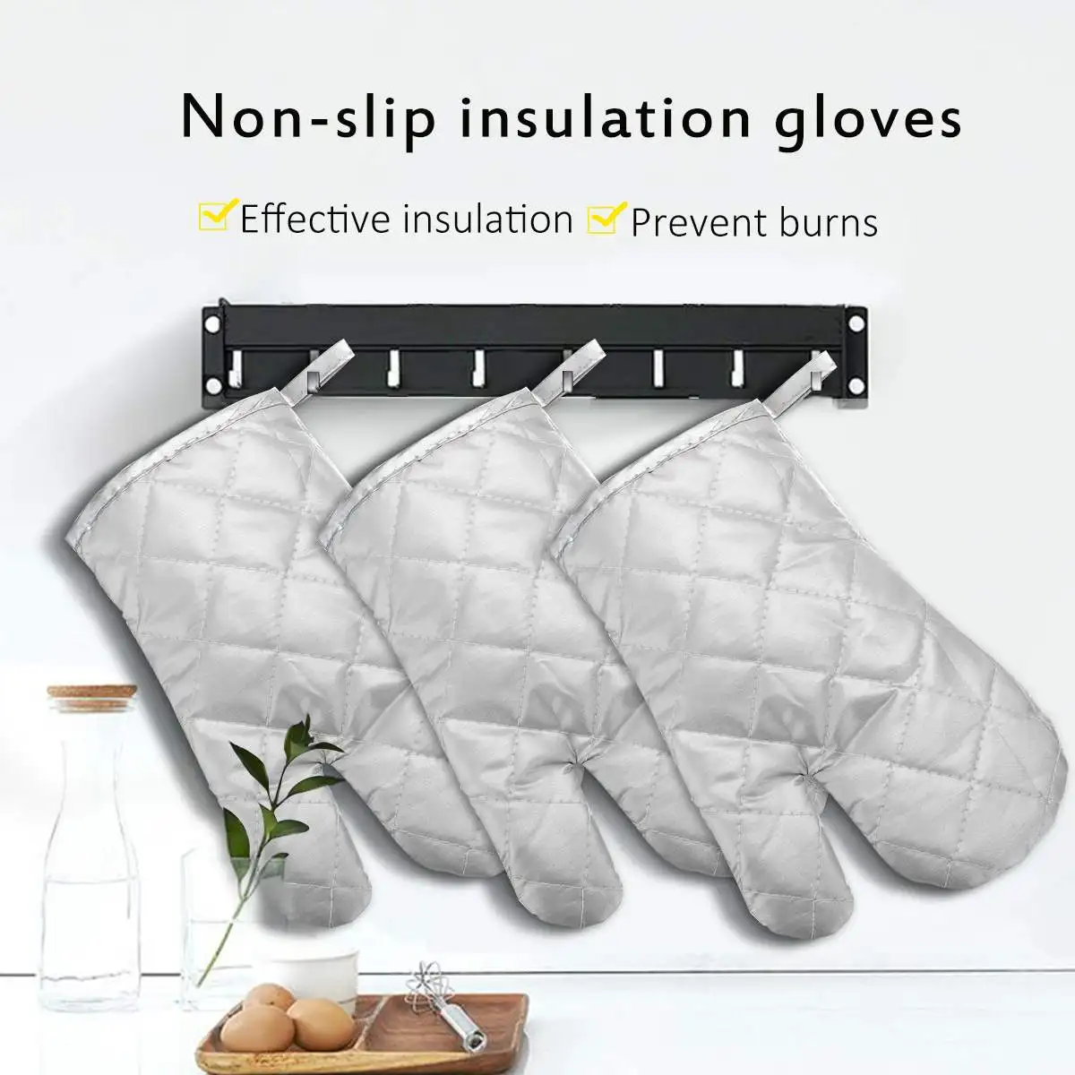 Pair Heat Resistant Baking Gloves Oven Anti-scald Anti-hot Microwave Mitts Kitchen Cooking BBQ Practical Non-slip Safety Cotton