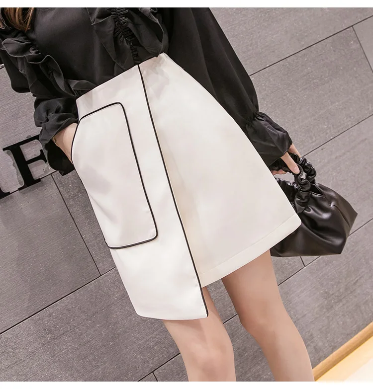 Осень зима женские юбки корейский стиль Асимметричная с высокой талией Мини-Юбка Повседневная карманная Лоскутная Женская юбка