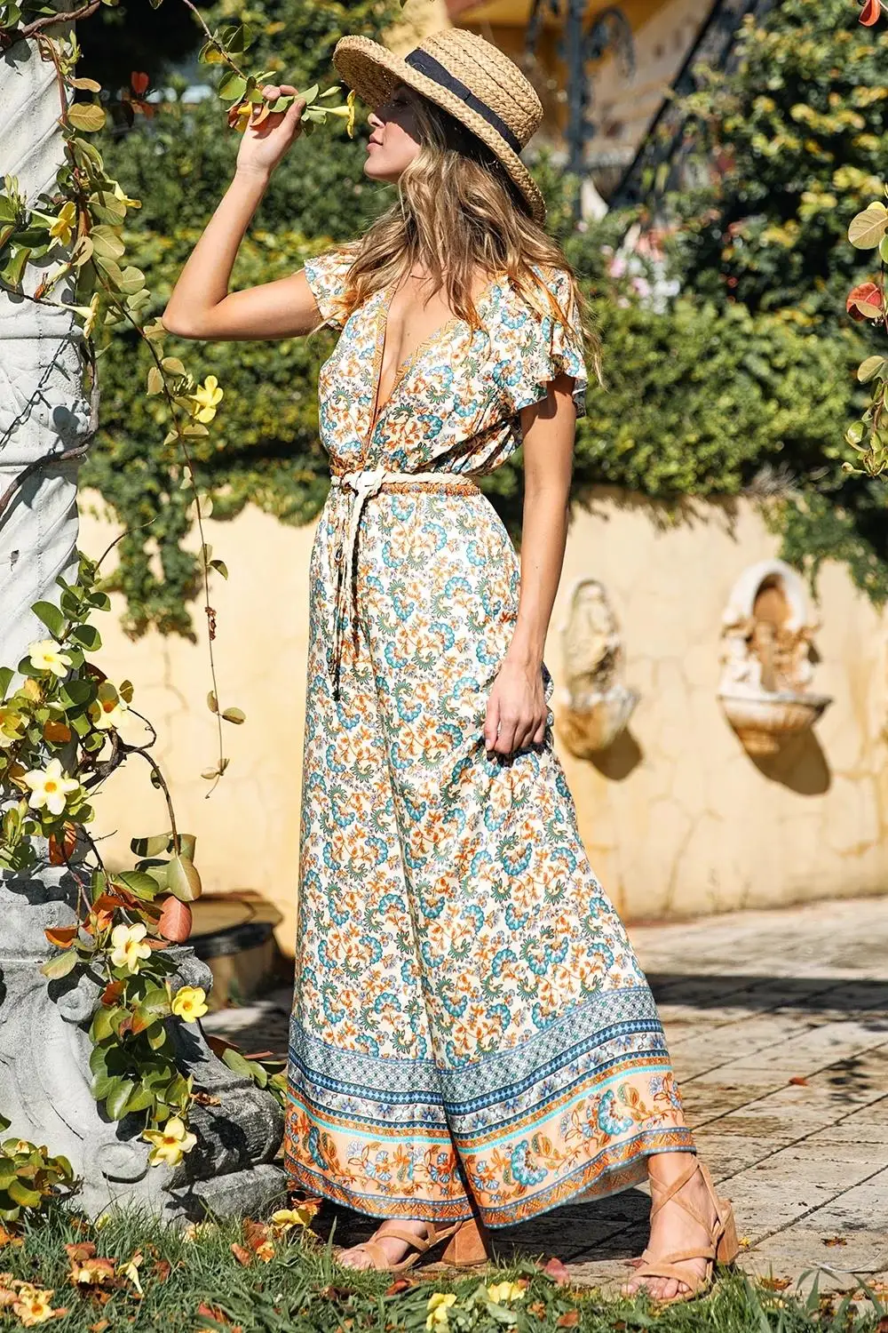 Jastie, свободные широкие штаны, комбинезоны, женский комбинезон, летний, Boho, пляжный костюм, винтажный, цветочный принт, комбинезоны, женские комбинезоны