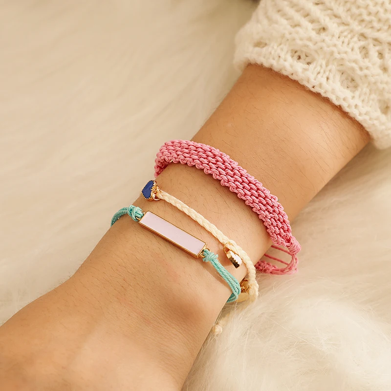 

HuaTang Heart Colorful Weaved Rope Boho Friendship Bracelets for Women Multi-layer Adjustable Charm Bracelet Set Jewelry 8095