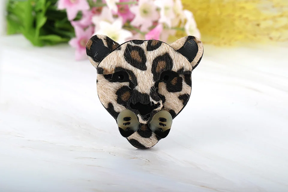 Blucome Cheetah, леопардовая голова, броши, ручная работа, кожа, акрил, свитер, шарф, пряжка, животное, брошь на булавке, аксессуары для пальто, подарки - Окраска металла: leopard