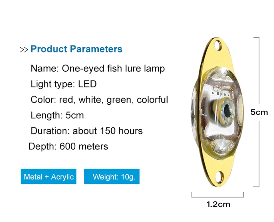 Description Picture 3 of item1PCS Fishing Lure Light LED Fishing Lamp Luminous Lure Deep Underwater Eye Shape Fishing Bait With Hook Fishing Squid Lure