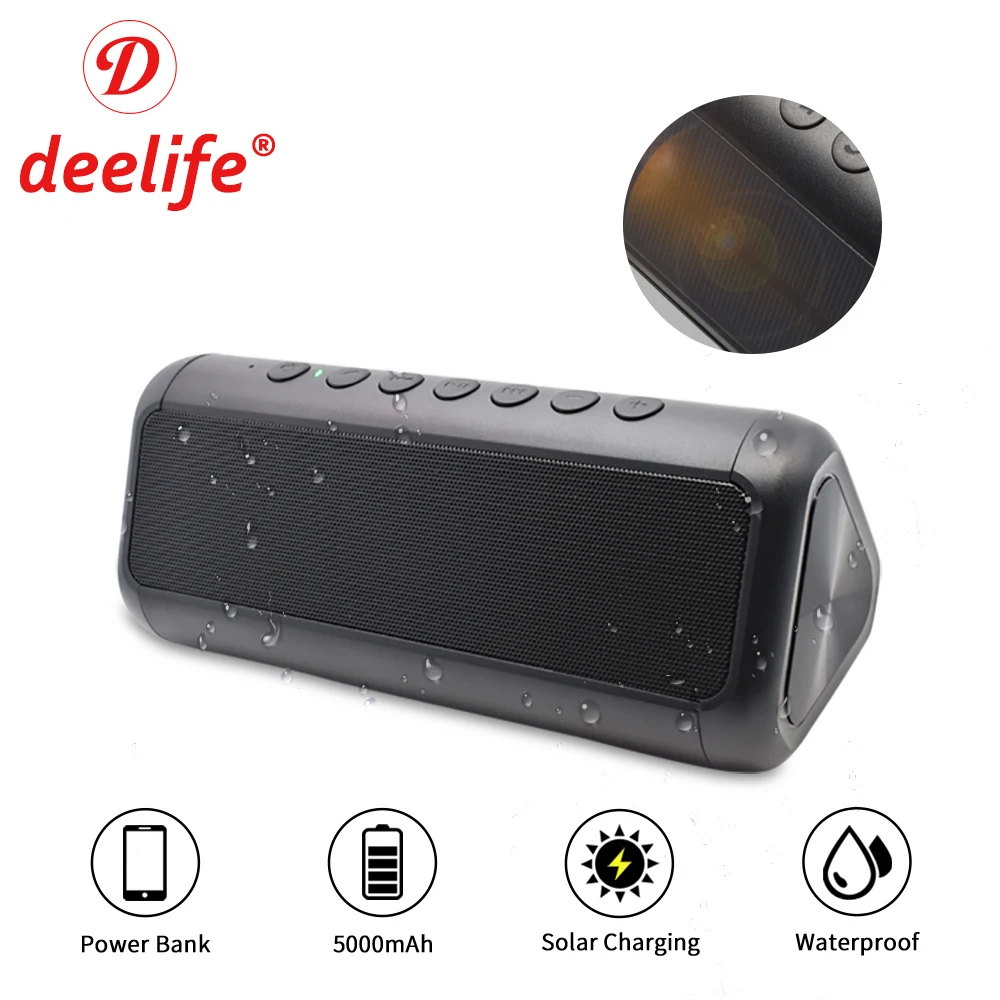 Bluetooth Колонка Deelife портативная Водонепроницаемая с солнечной батареей| |