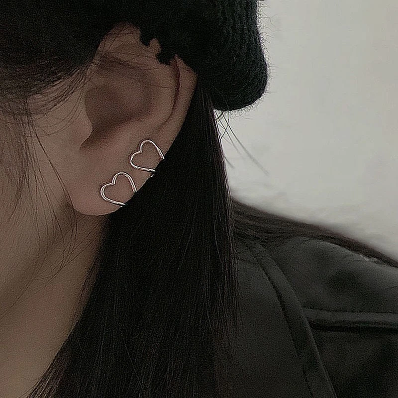 2022 Korea Silver Color metal Geometric Heart Ear Cuff Stackable Simple C-shape Ear Clip Earrings for Women Aesthetic Jewelry 