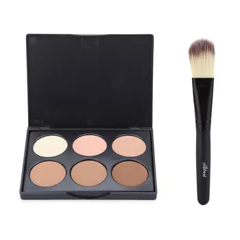 

POPFEEL Brush+6 Color Face Pressed Powder Long Lasting Oil-Control Shadow Powder Brighten Foundation Makeup Powder Concealer 55g
