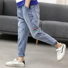 Весенние джинсы для мальчиков; Новинка года; стильные детские ковбойские брюки; сезон весна-осень; джинсы с буквенным принтом для больших мальчиков