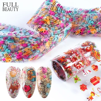 

10pcs Christmas Nail Art New Year Elk Tree Gift Flower Sticker Foils for Nails Manicure Designs Polish Adhesive Wraps Set CH9126