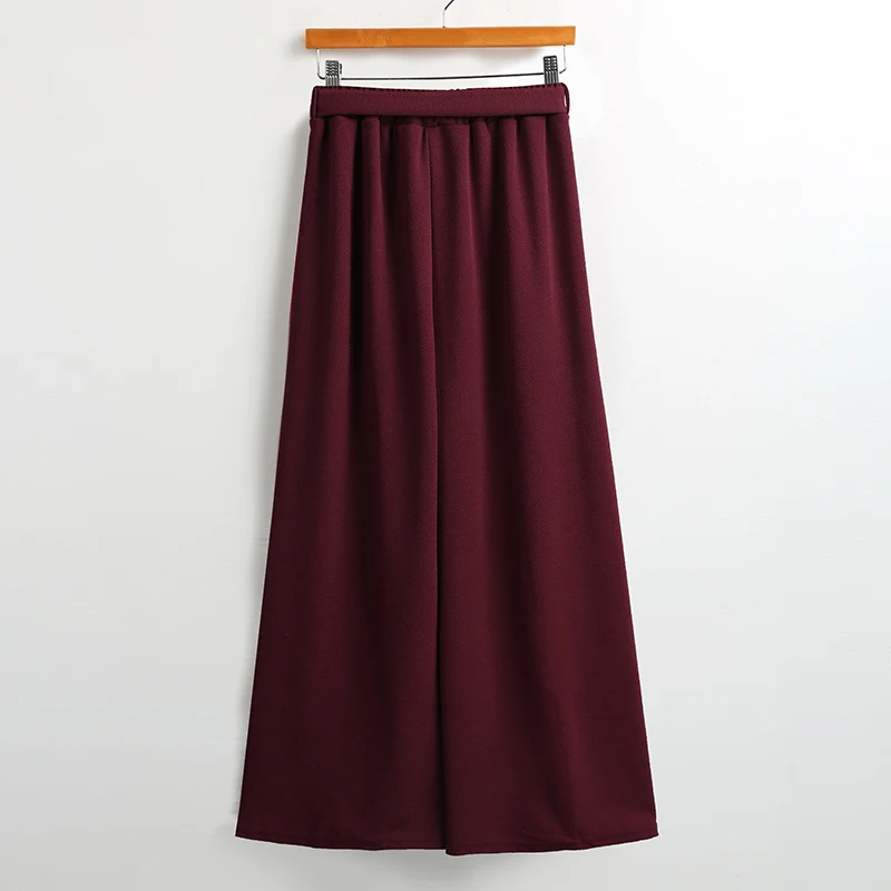Versear Women Wide Legs Pants Solid Belted Bow Elastic High Waist Loose Casual Cropped Pants Spring Fall Trousers Pantalon Femme