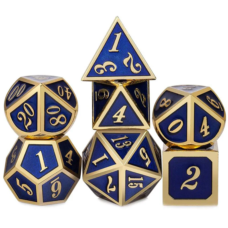 Металлические игральные кости DND набор 7 Die Золото Синий Металл D & для подземелья и