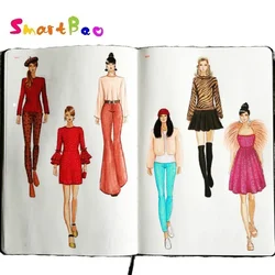 Carnet de croquis A5 pour femmes, Notebook cerise avec 130 Pages, modèles de figurines de mode et dictionnaire de mode couleur bonbon 