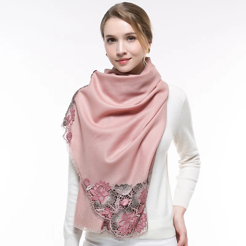 Женский красный шарф из шерсти, кашемировый шарф с вышивкой, женские шали и палантины для дам, цветочный зимний шарф из чистой шерсти - Цвет: Color 8