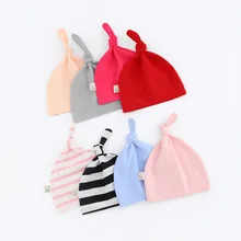 

0-12months Striped Color Newborn Hat Pull-pull Beanie Cotton Baby Knotted Hospital Skullie Pullover Cap Baby Girls Soft Hats