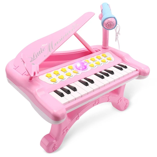 Piano infantil, 2 teclado eletrônico com microfone rosa - AliExpress