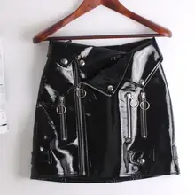 Женская блестящая лакированная искусственная кожа Женская юбка на молнии вечерние Celeb вечерние осенние зимние прямые мини-юбки