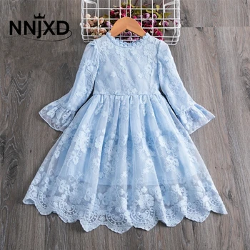 

2020 Autumn Dress for Girls Flower Embroidery Summer Dresses Lace Full Sleeve Kids School Wear Cotton 3-8Y Girl Casual Clothing