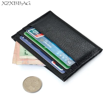 

XZXBBAG 100% Genuine Leather Credit Card ID Holders Men Simple Thin Business Card Case Covers Male Cash Card Pack Cardholder