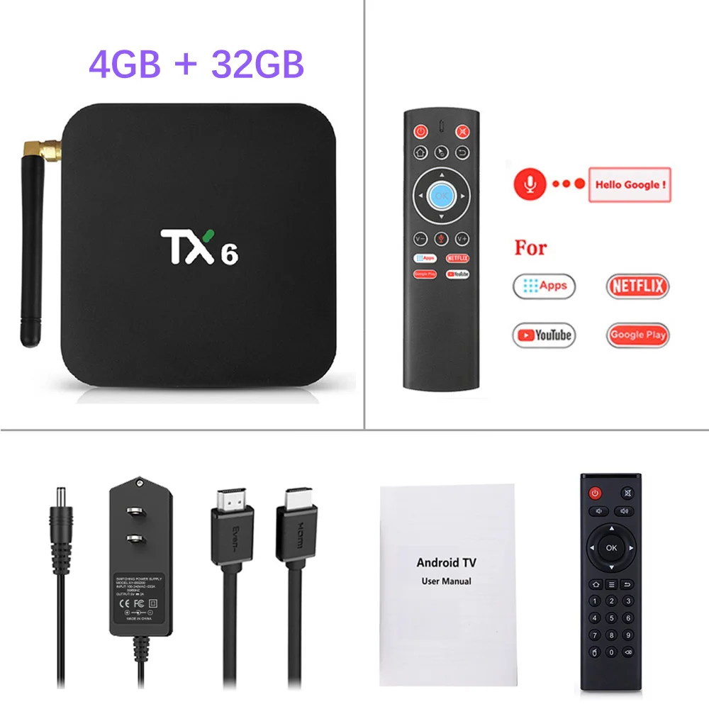 4G 32G T1 Voice remo Android 9,0 ТВ приставка TX6 4 Гб 64 Гб 5,8G Wifi Allwinner H6 четырехъядерный USD3.0 BT4.2 4K Google Play Youtube телеприставка TX6 Netflix Med - Цвет: 4G 32G T1 Voice remo