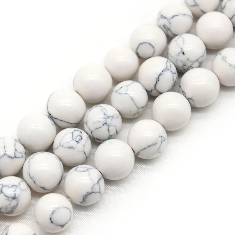 

White Howlite Turquoises Stone Second Generation Round Loose Spacer Beads 15" Strand Pick Size For Jewelry Making 6 8 10 12 MM