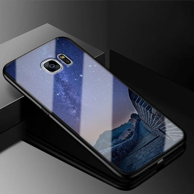 Чехол для samsung Galaxy S7 Edge из закаленного стекла с рисунком из мягкого силикона с узором Чехлы для samsung Galaxy S 7 Edge задняя крышка