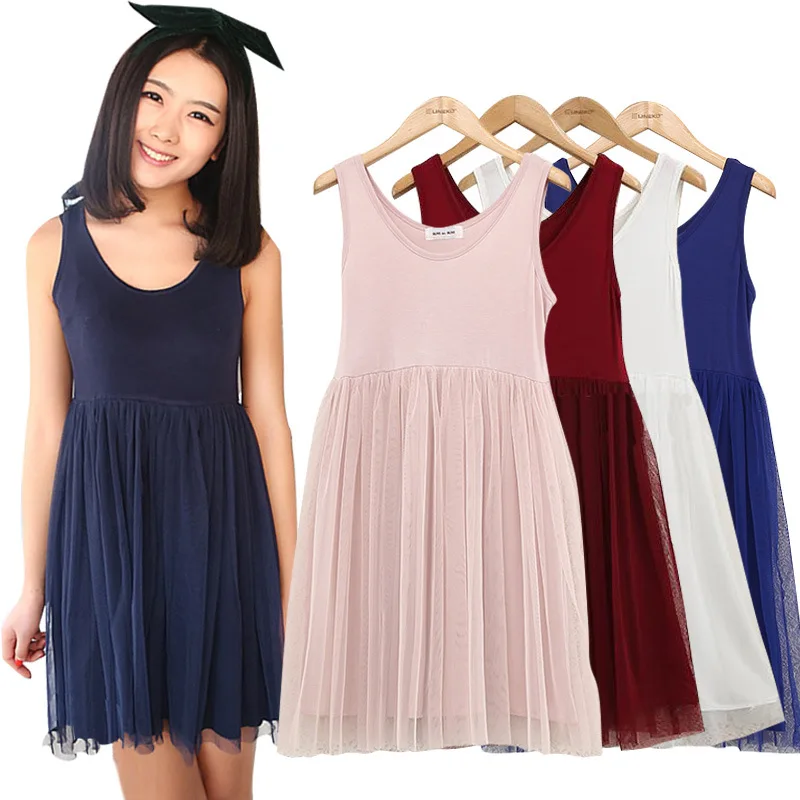 

2019 Spring And Summer New Style Voile Sleeveless Dress Women's Mid-length Base Vest Skirt Tutu Skirt