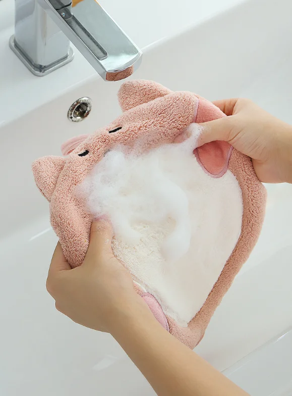 Hung thick water absorption does not lose hair soft children lovely coral velvet toilet kitchen clean hand towel J05