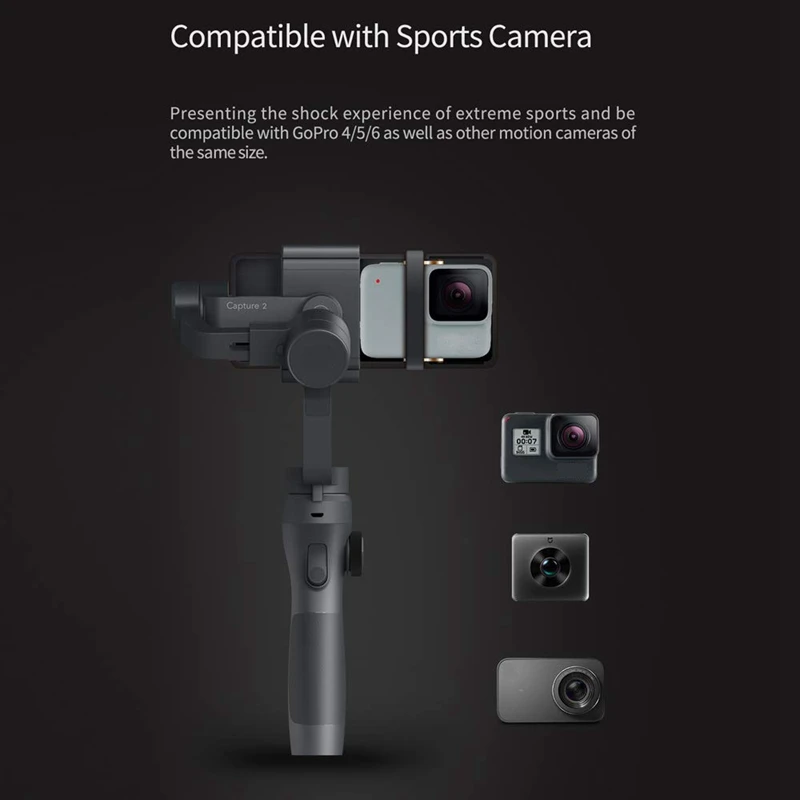 Захвата 2 3-осевой Карманный стабилизатор для Gopro 4,5, 6,7, действий Камера Ios Andriod смартфон
