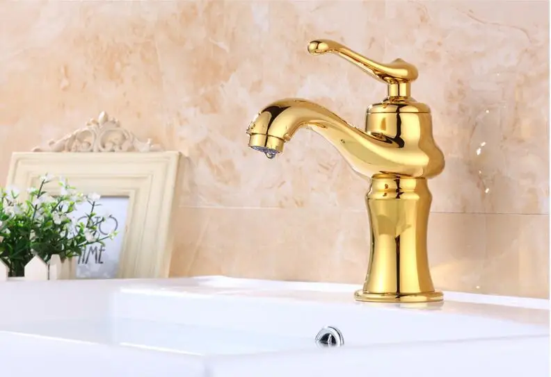 Смесители для раковины с золотым покрытием смеситель для ванной комнаты Смеситель для горячей и холодной раковины кран латунный кран для мойки раковины - Цвет: short