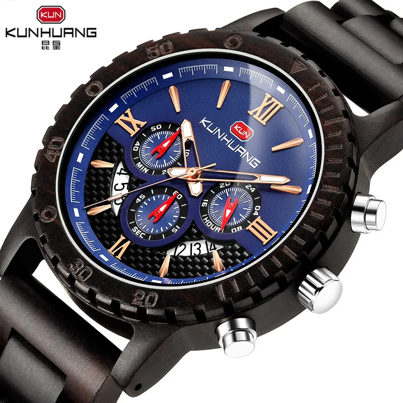 

Mens Creative Multi-function Wood Watch Men Fine workmanship Wooden Wrist Watches Natural Walnut Sandal wood Male Wristwatch K01
