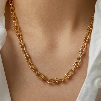 

Peri'sBox Gold Color Chunky Chain Necklaces U Shape Thick Linked Necklaces for Women Minimalist Necklace Everyday Jewelry 2020