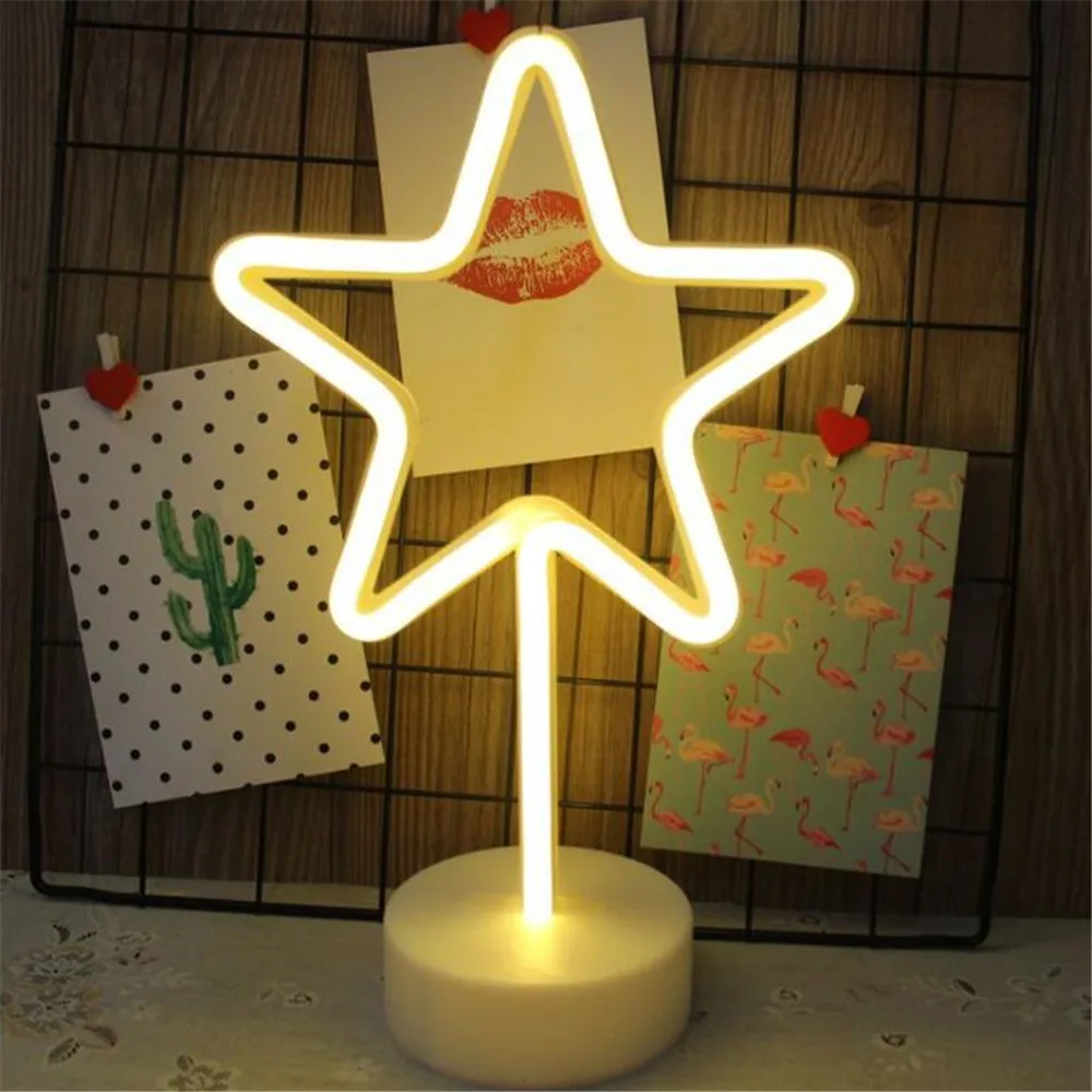 Светодиодный ночной Светильник неоновый ананас кактус Форма с базой Батарея питание настольная лампа для детской комнаты Рождественский праздник Lamparas - Испускаемый цвет: star