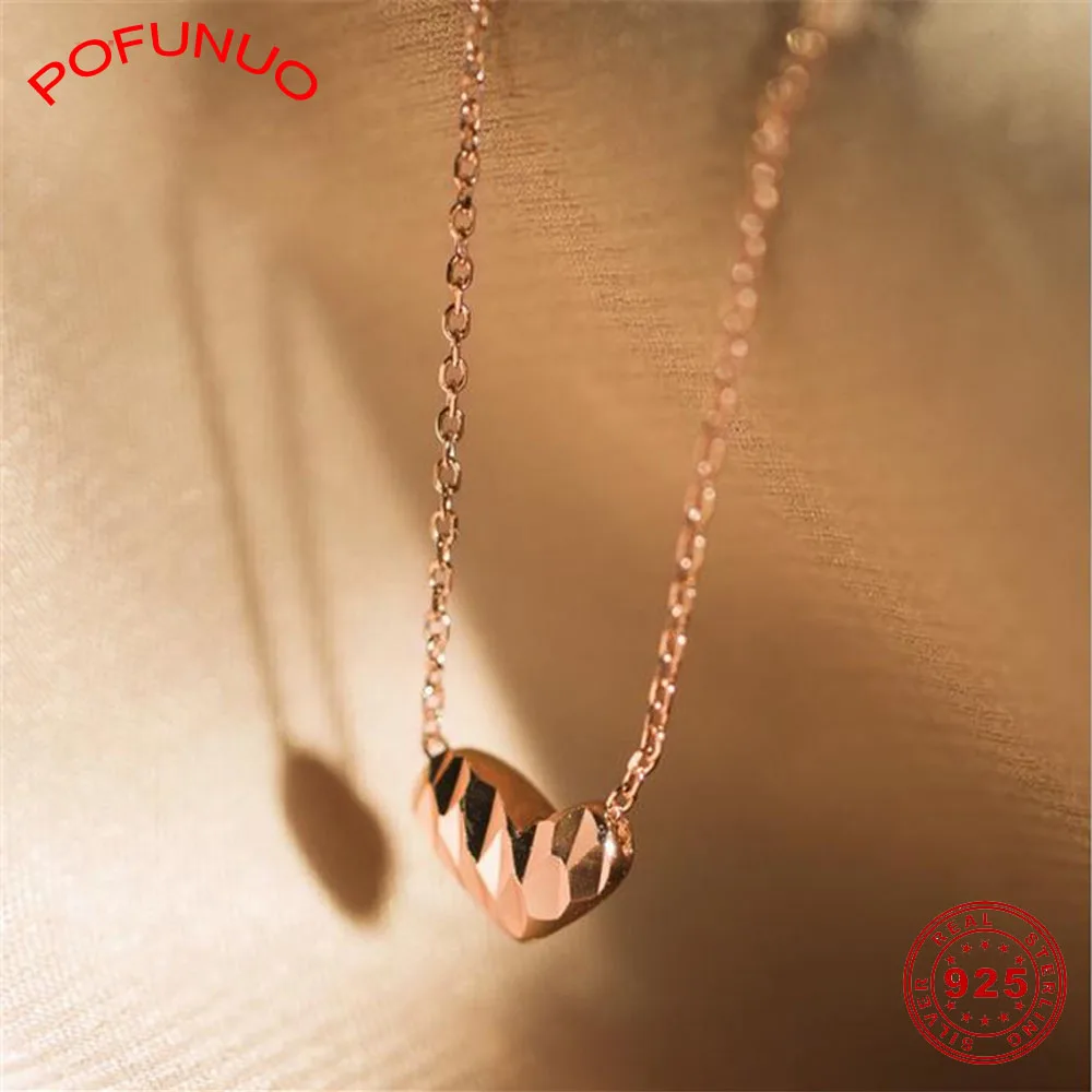 POFUNUO 925 пробы для влюбленных из серебра, хорошее ювелирное изделие, подарок Цепочки и ожерелья Роза Золотое сердце кулон Для женщин Изысканная Салют любовь Цепочки и ожерелья
