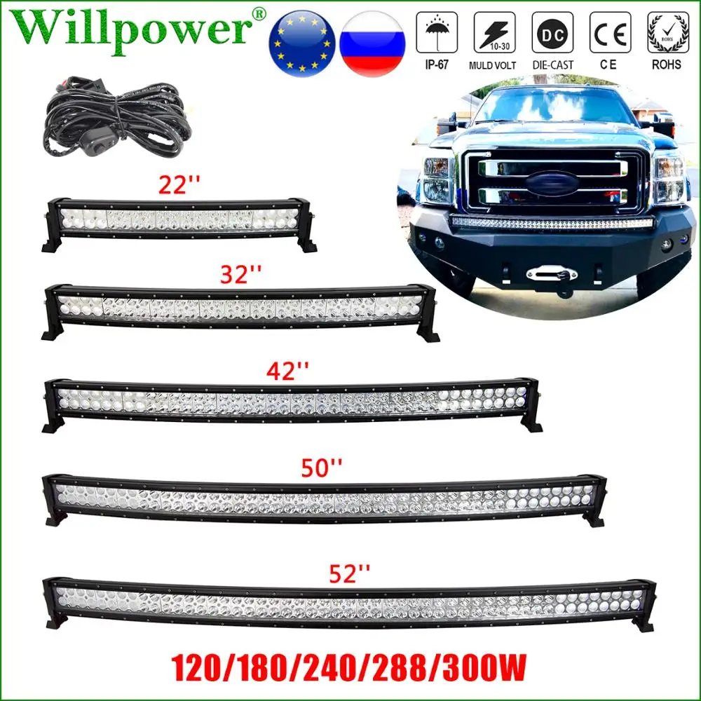 

Car Roof 22" 32" 42" 50" 52" Curved LED Light Bar For Jeep Dodge Chevy Offroad 4WD 4x4 Truck SUV Pickup Bumper Fog Driving Lamp